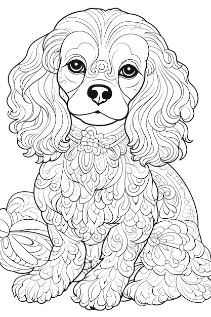 Mandala pies czarno-biała ilustracja do kolorowania