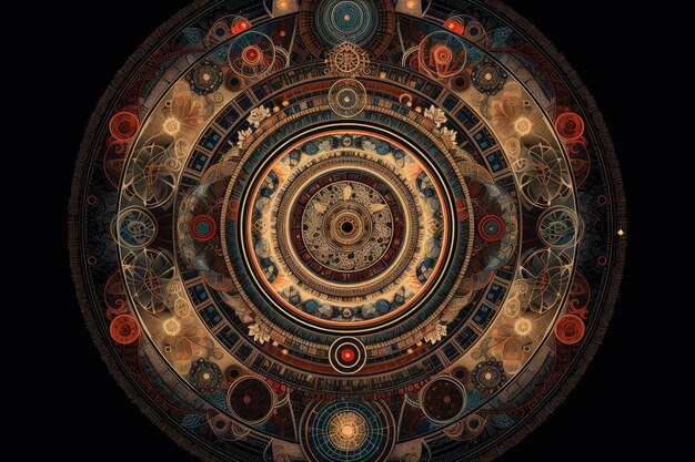 Mandala skomplikowanych wzorów i symboli reprezentujących wszechświat