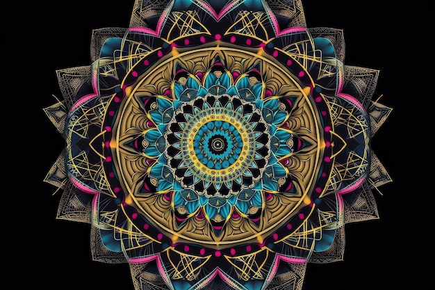 Zdjęcie mandala z powtarzającymi się wzorami geometrycznymi i świętą geometrią