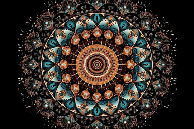 Mandala z zawiłymi wzorami fraktali i geometrycznymi kształtami