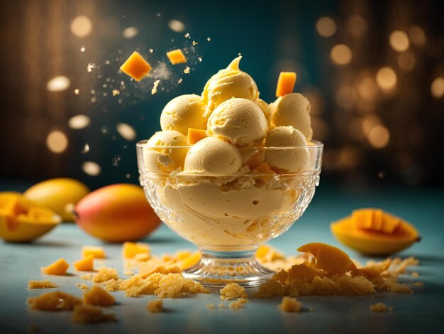 Mango gelato pływające pyszne odświeżające mrożone deser świeże mango puree lody mleko krem