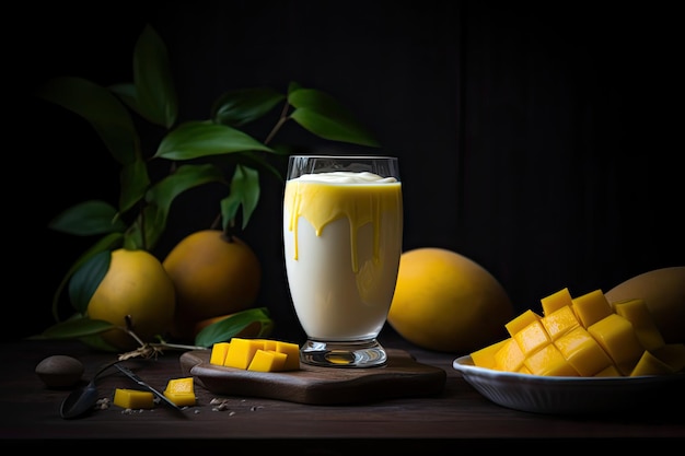 Mango Lassi Żółty Owoc Smoothie Banan Milkshake Mango Lassi Abstrakcyjna Generatywna Ilustracja Ai