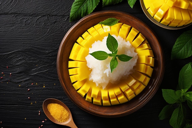 Zdjęcie mango sticky rice słynny tajlandzki deser na lato z góry