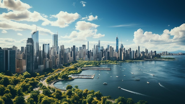 Manhattan skyline aerial view nowojorskie miastogenerative ai