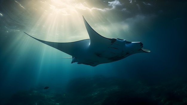 Manta ray pływa pod oceanem.