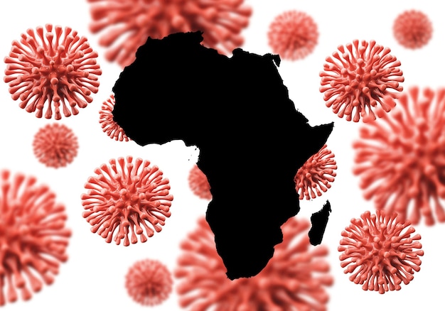 Mapa Afryki na tle renderowania d mikroba naukowego