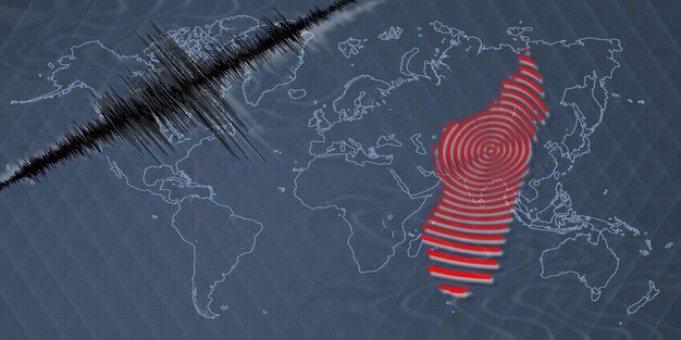 Mapa aktywności sejsmicznej trzęsienia ziemi na Madagaskarze