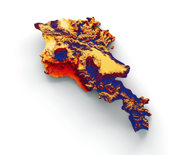 Mapa Armenii z flagą Kolory Czerwony Niebieski i żółty Zacieniowana mapa reliefowa ilustracja 3d