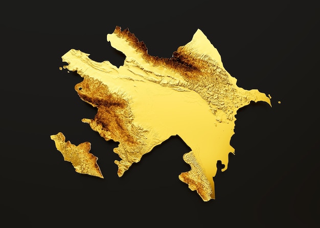Mapa Azerbejdżanu Złoty metalowy kolor Mapa wysokości na czarnym tle Ilustracja 3d
