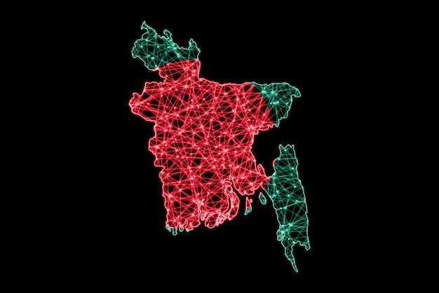 Mapa Bangladeszu, Mapa Linii Siatki Wielokątnej, Mapa Flagi