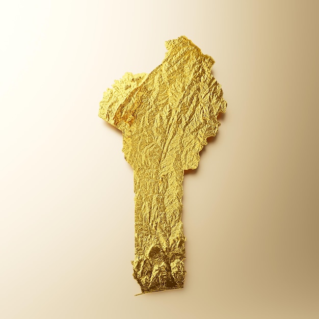Mapa Beninu Złoty metal Kolor Wysokość mapa Tło 3d ilustracja