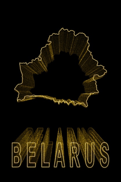Mapa Białorusi, złota mapa na czarnym tle, efekt złota