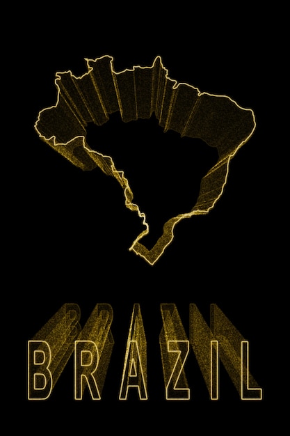 Mapa Brazylii, złota mapa na czarnym tle, efekt złota