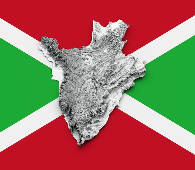 Mapa Burundi Flaga Burundi Cieniowany relief Kolor Wysokość mapy na białym tle Ilustracja 3d