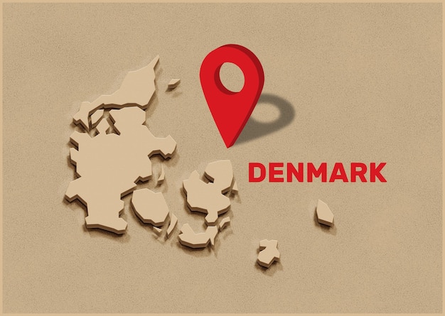 Mapa Danii z czerwonym znacznikiem u góry