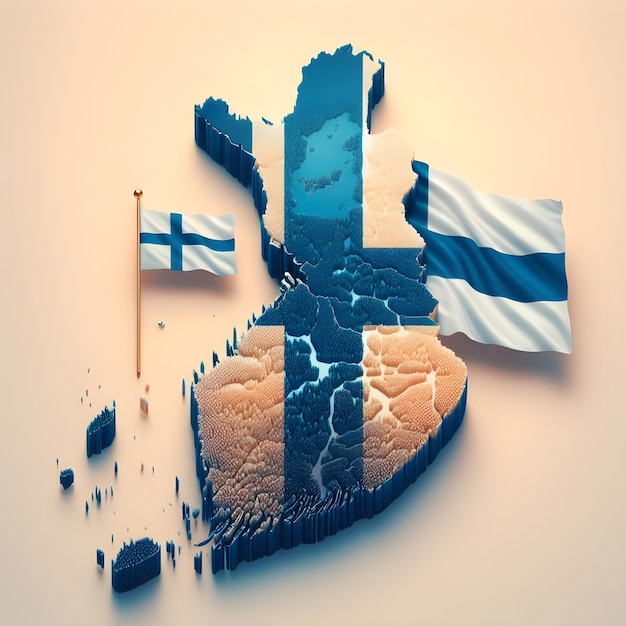 Mapa Finlandii z machającą flagą kraju realistyczne zdjęcie