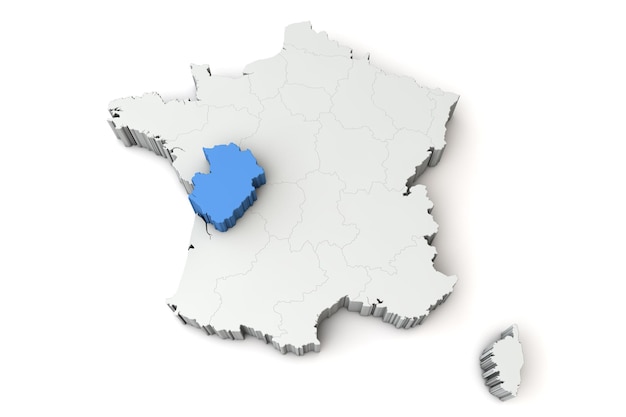 Mapa Francji pokazująca renderowanie regionu d poitou charentes