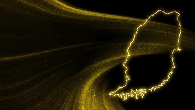 Mapa Grenady, mapa złota z brokatem na ciemnym tle