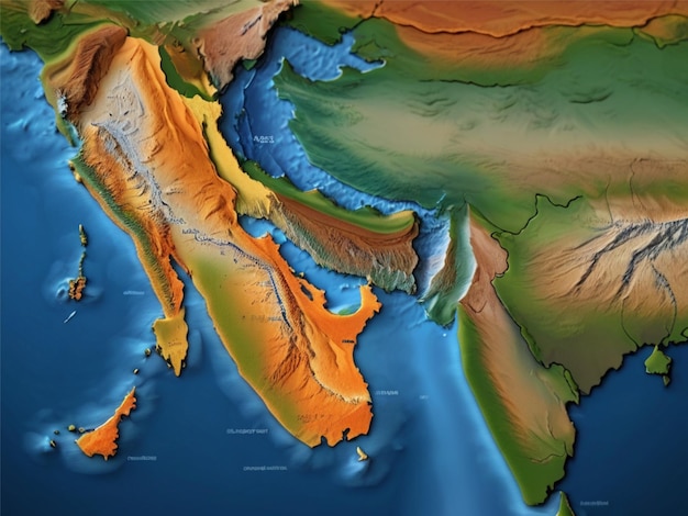 Mapa Indii Zacieniony relief Kolor Mapa wysokości na morzu Niebieski tło Ilustracja 3d