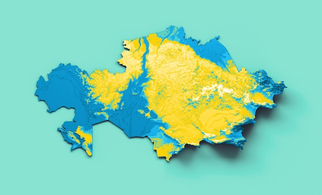 Mapa Kazachstanu z flagą Kolory Niebieski i żółty Zacieniowana mapa reliefowa ilustracja 3d