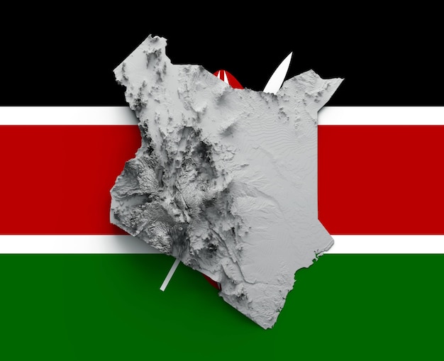 Zdjęcie mapa kenii biała cieniowana ulga kolor mapa wysokości na ilustracji 3d tła flagi