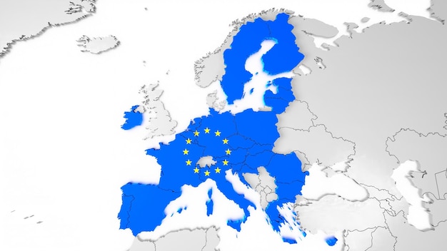 Mapa krajów Unii Europejskiej i flaga ilustracja 3D