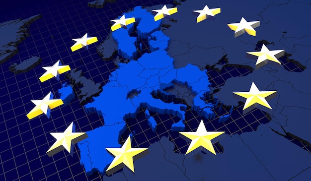 Mapa krajów Unii Europejskiej i flaga ilustracja 3D