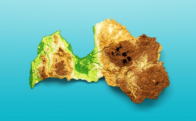 Mapa Łotwy Zacieniony relief Kolor Wysokość mapy na morzu Niebieskie tło Ilustracja 3d