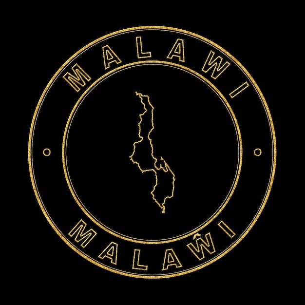 Mapa Malawi Złoty znaczek na czarnym tle