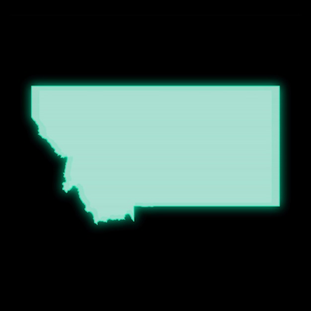 Mapa Montany, stary zielony ekran terminala komputera, na ciemnym tle