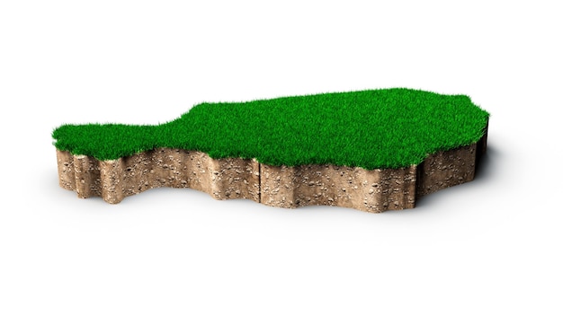 Zdjęcie mapa nigeru przekrój geologii ziemi gleby z zieloną trawą i ilustracją 3d tekstury gruntu skalnego