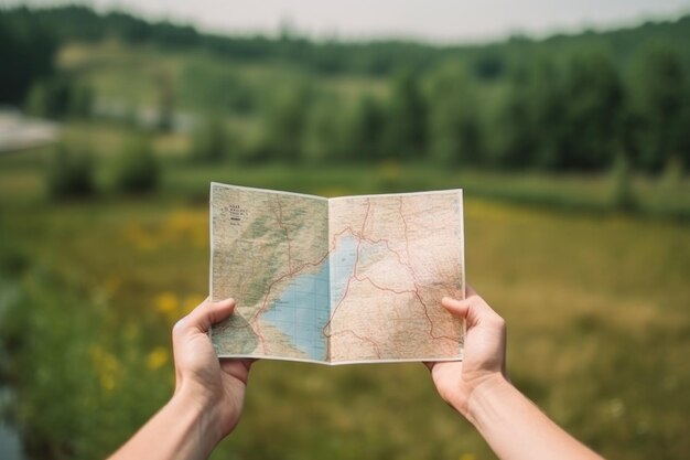 Mapa podróży w ręku naturalne tło koncepcja podróży