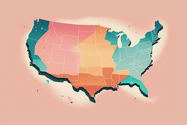 Mapa Stanów Zjednoczonych piękny projekt w pastelowej tonacji AI generatywnej