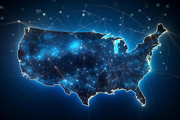 Mapa Stanów Zjednoczonych z technologią Blue Hue AI