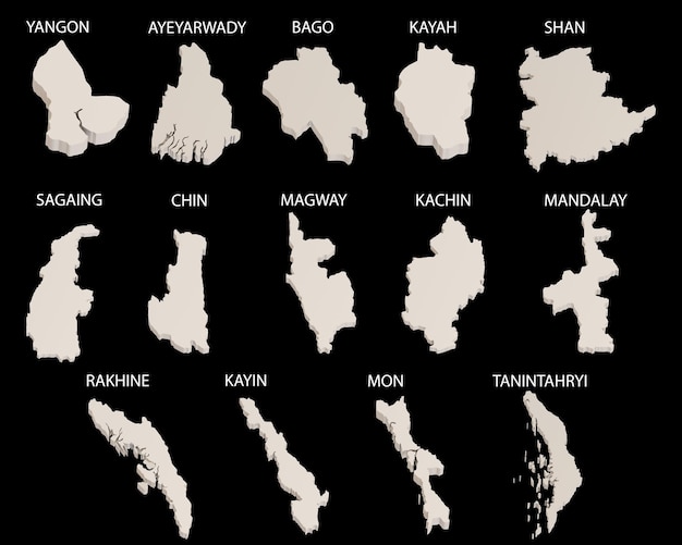 Mapa stanu i regionu Birmy 3D