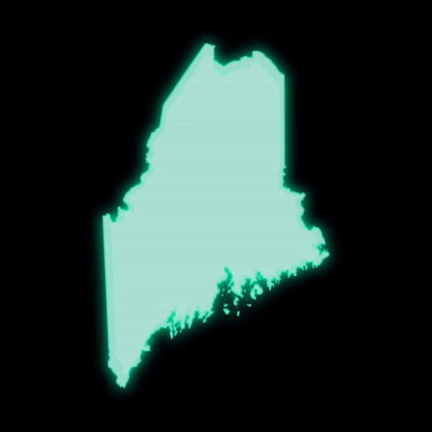 Mapa stanu Maine, stary zielony ekran terminala komputera, na ciemnym tle
