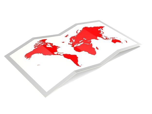 Mapa świata Na Czerwono Na Białym Tle