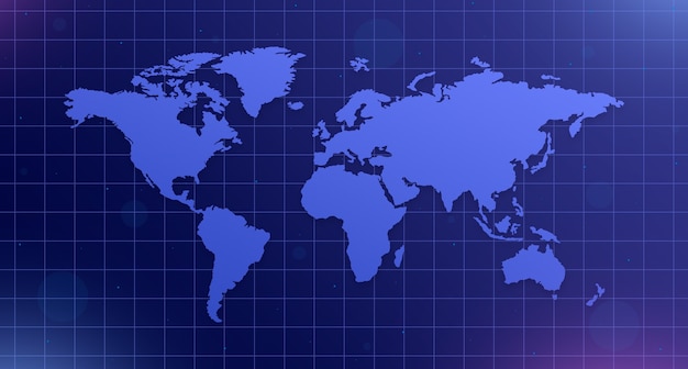 Zdjęcie mapa świata na niebieskim tle siatki z blaskiem 3d