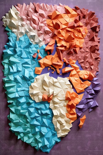 Mapa świata origami stworzona z złożonego papieru stworzona za pomocą generatywnej sztucznej inteligencji