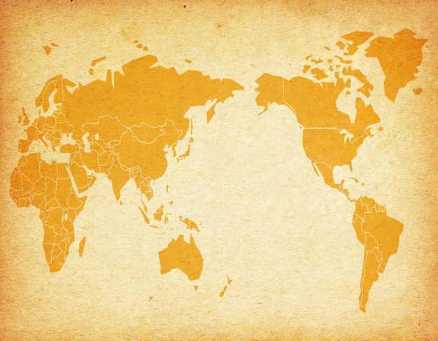 Mapa świata przedstawiona na papierze rzemieślniczym