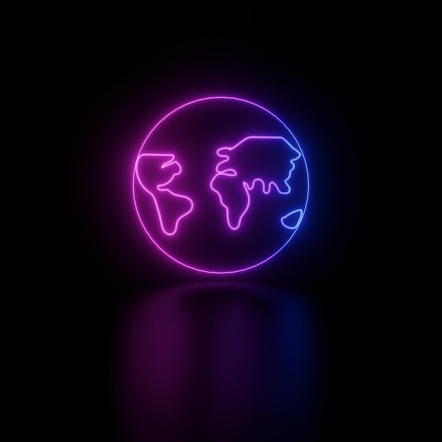 Mapa świata świecąca ikona lub Logo Neon świecące 3D ilustracja obraz