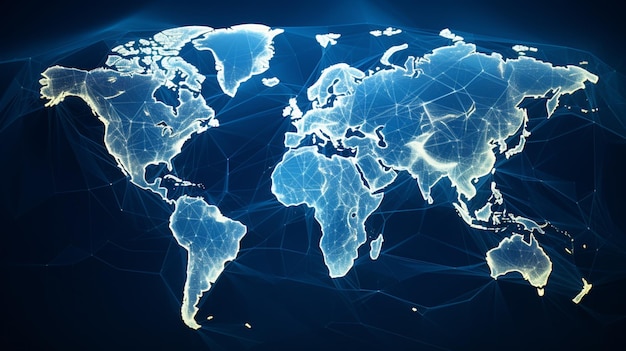 Mapa świata świecąca neonowymi światłami olbrzymie połączenie technologii i geografii Jasne odcienie pulsują