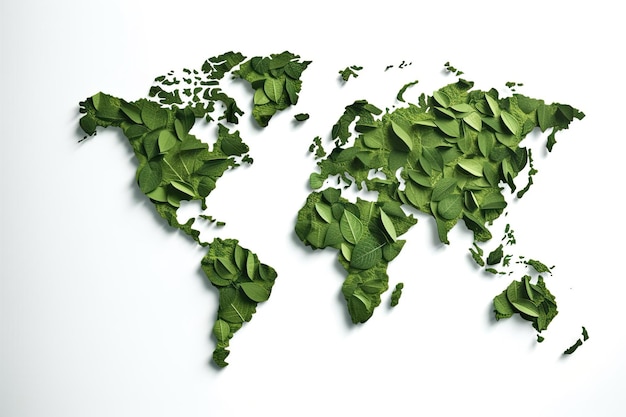 Mapa świata z zielonymi liśćmi Generative AI