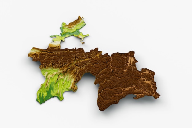 Mapa Tadżykistanu Zacieniony relief Kolor Wysokość mapa na białym tle Ilustracja 3d