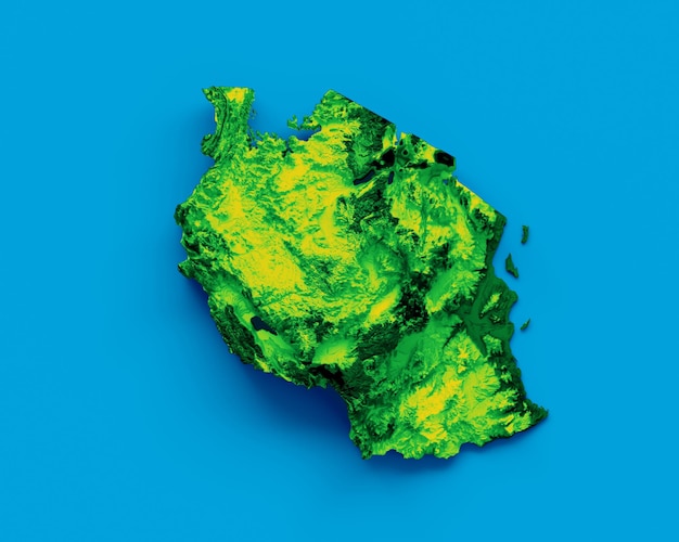 Mapa Tanzanii z flagą Kolory niebieski i czerwony Cieniowana mapa ulgi ilustracja 3d