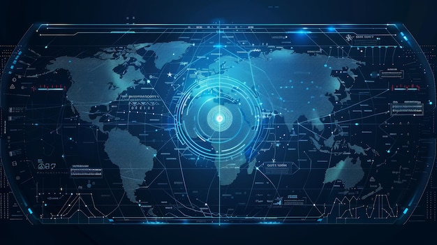 Mapa terenu świata z cyfrową koncepcją komunikacji interfejsu radarowego