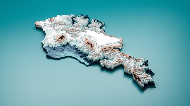 Mapa topograficzna Armenii Hipsometryczna mapa Armenii Odcień elewacji Widmowa Zacieniowana mapa reliefowa 3d