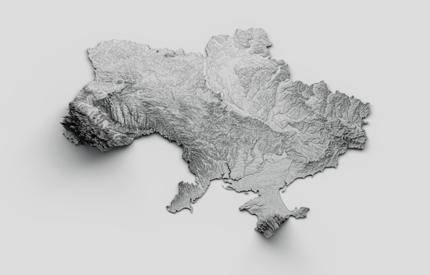 Mapa Ukrainy Flaga Ukrainy Zacieniony relief Kolor Wysokość mapa na białym tle Ilustracja 3d