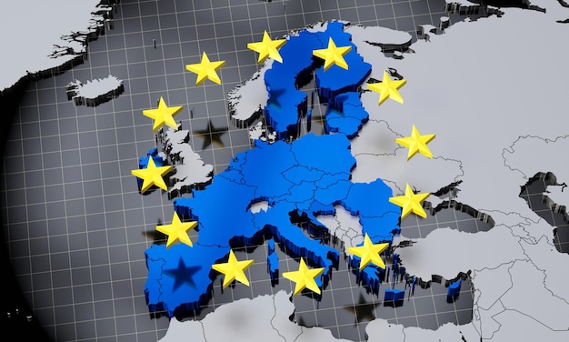 Zdjęcie mapa unii europejskiej i flaga ilustracja 3d