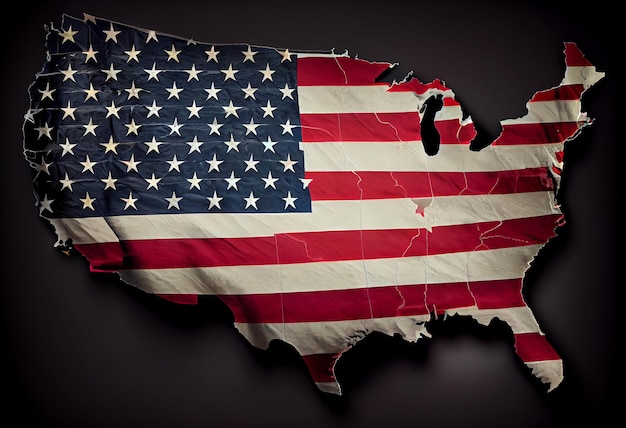 Mapa USA z amerykańską flagą Generuj Ai